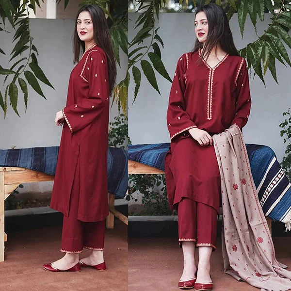 Aisling Winter 3 Piece Dhanak dress with Embroidered Shawll WC403