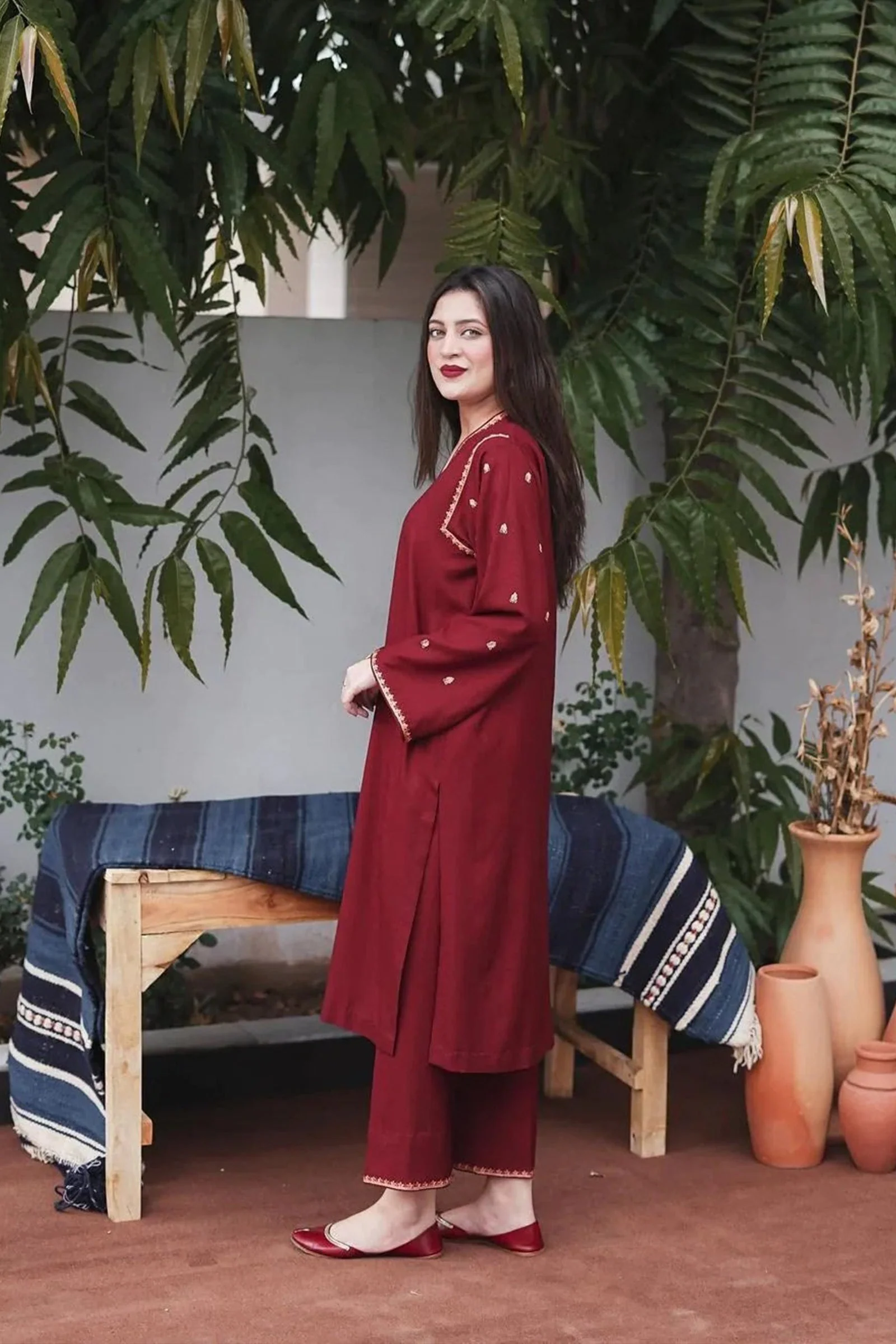 Aisling Winter 3 Piece Dhanak dress with Embroidered Shawll WC403 - Image 3