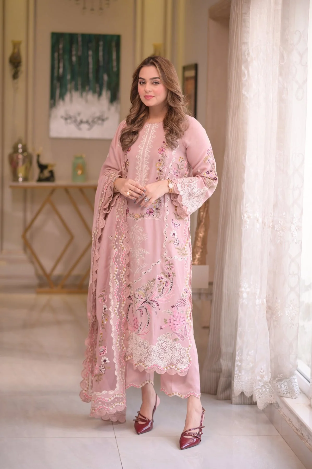 Aneelas Lawn 3 Piece Embroidered Dress with Emb Chiffon Dupata WC1309 - Image 2