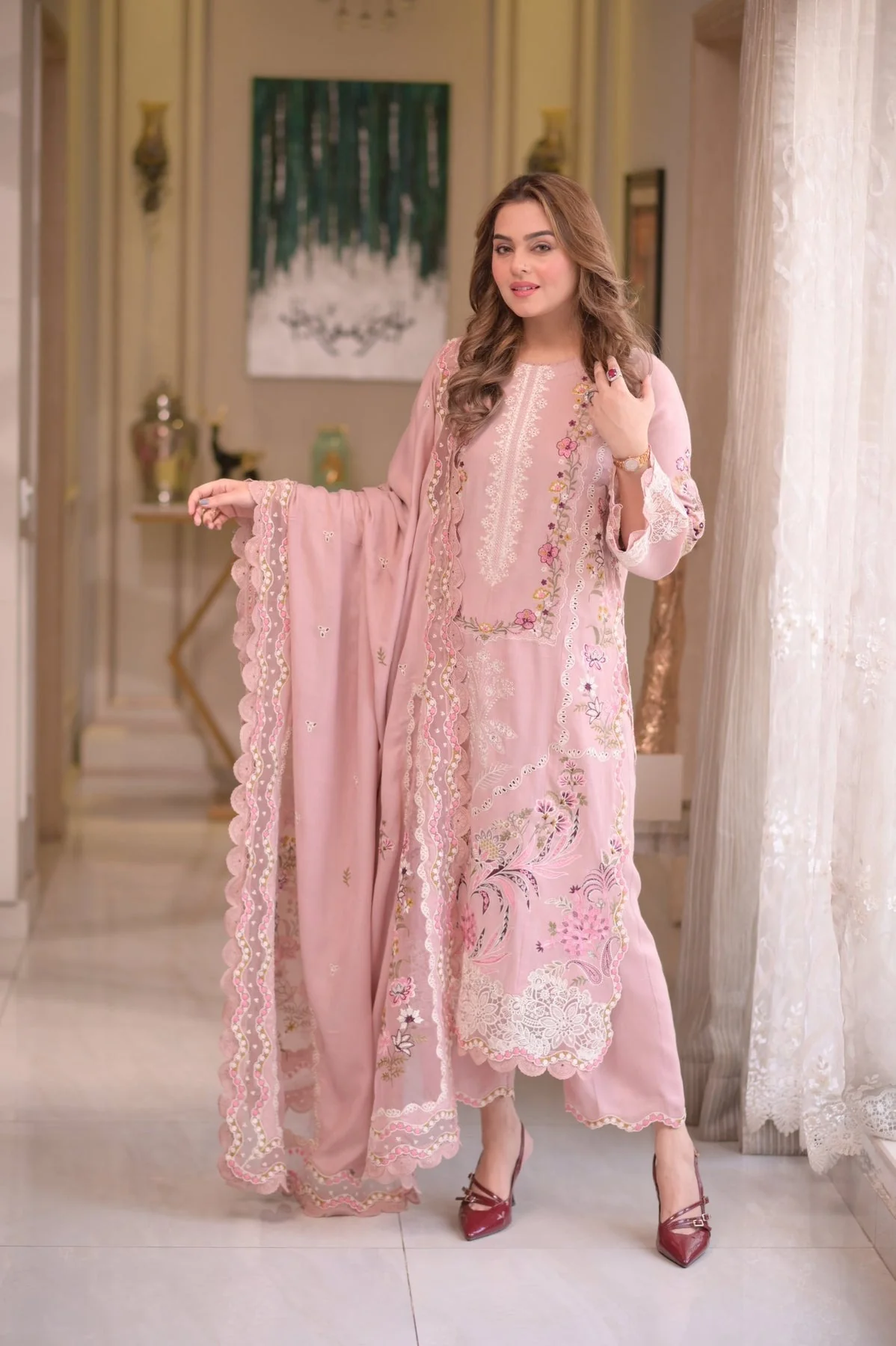 Aneelas Lawn 3 Piece Embroidered Dress with Emb Chiffon Dupata WC1309 - Image 3