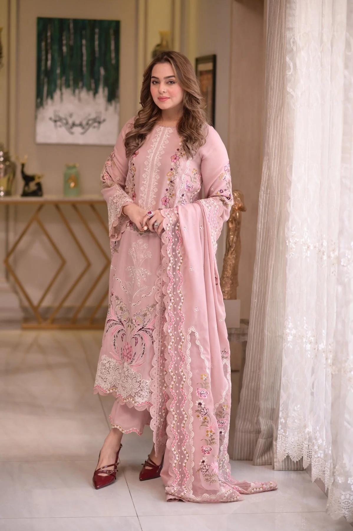 Aneelas Lawn 3 Piece Embroidered Dress with Emb Chiffon Dupata WC1309 - Image 4