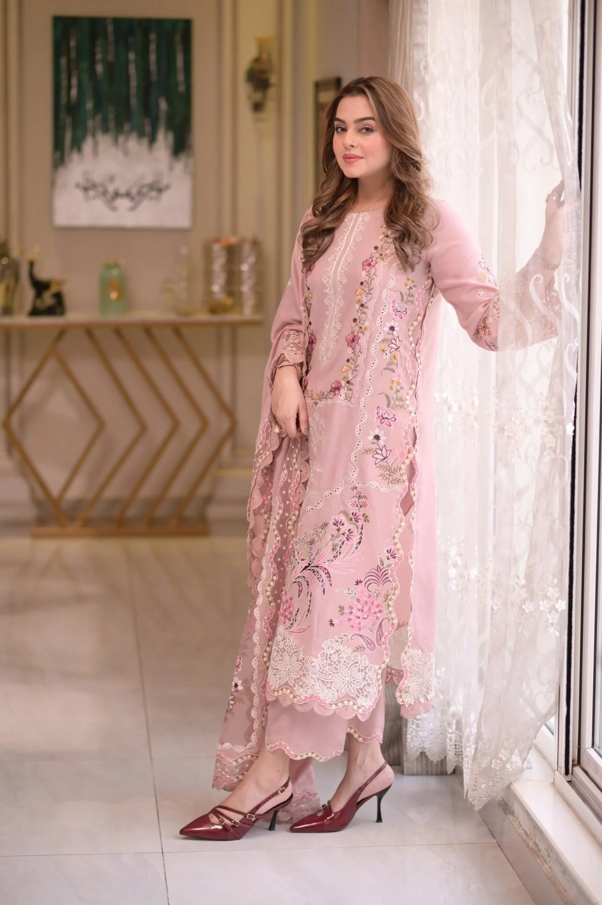 Aneelas Lawn 3 Piece Embroidered Dress with Emb Chiffon Dupata WC1309 - Image 5