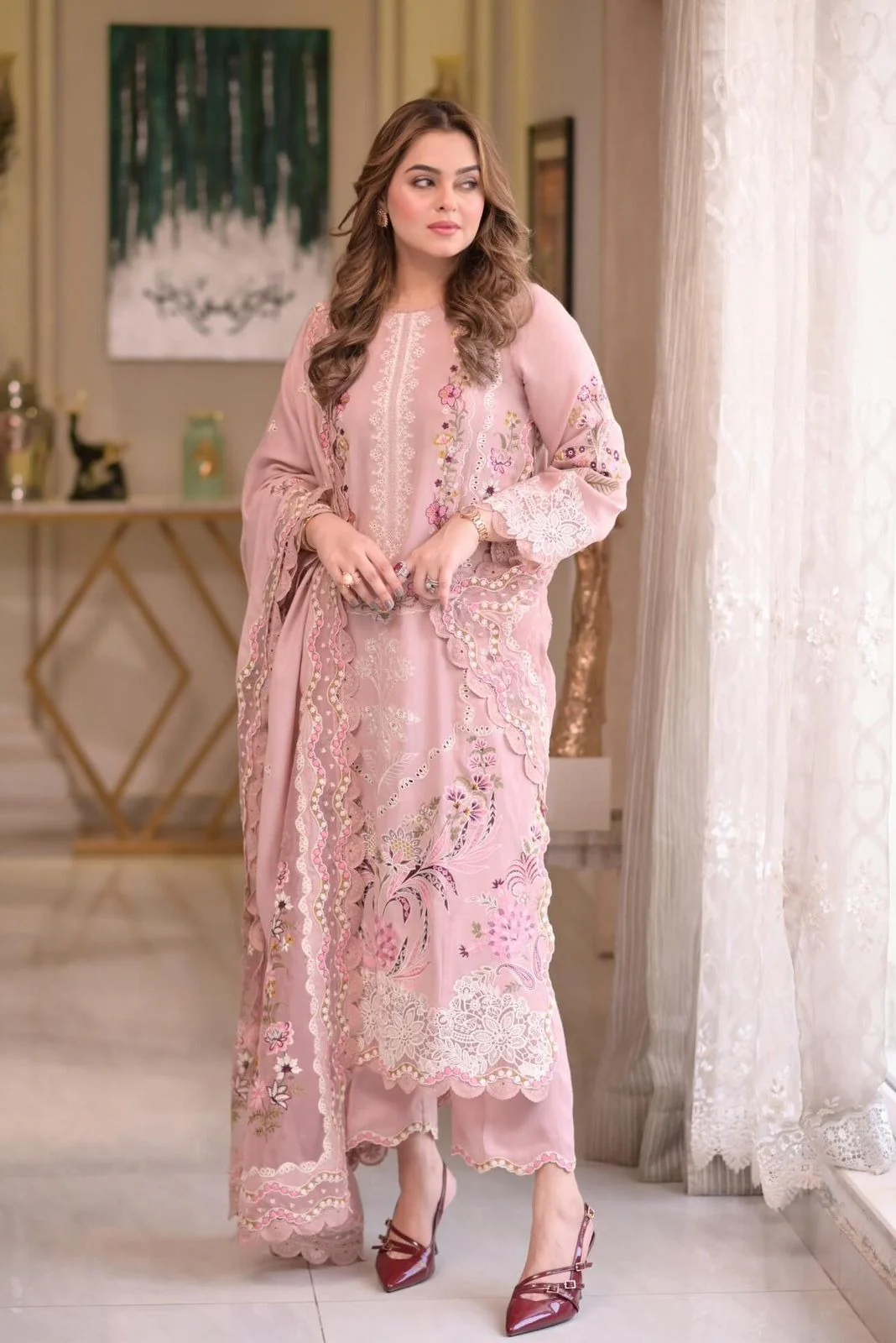 Aneelas Lawn 3 Piece Embroidered Dress with Emb Chiffon Dupata WC1309 - Image 6