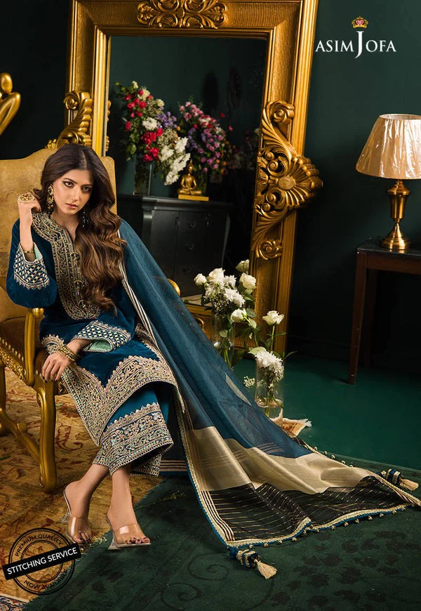 Asim Jofa Embroidered Velvet Dress With Silk Trouse Dress and Net Duppata WC414 - Image 4