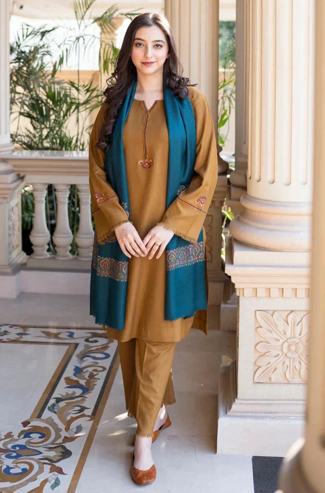 Asling Winter 3 Piece Dhanak Embroidered Suit with Printed Shawll WC1201 - Image 2