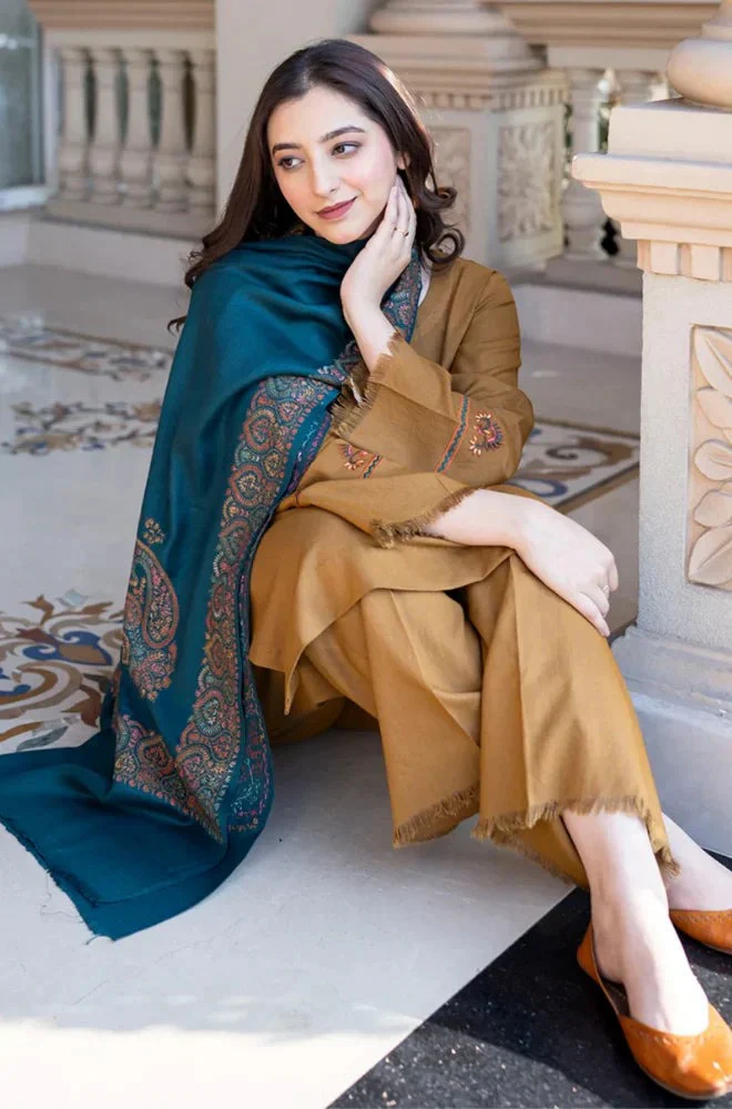 Asling Winter 3 Piece Dhanak Embroidered Suit with Printed Shawll WC1201 - Image 3