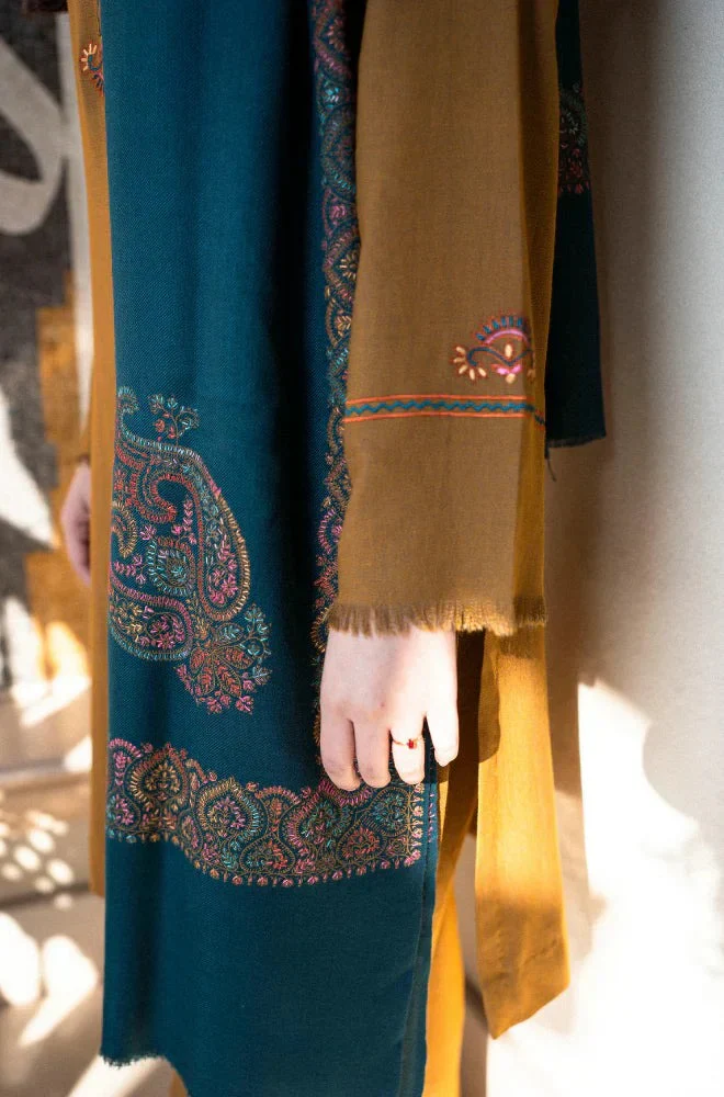 Asling Winter 3 Piece Dhanak Embroidered Suit with Printed Shawll WC1201 - Image 5
