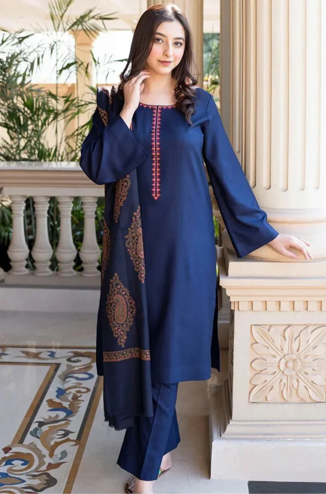 Asling Winter 3 Piece Dhanak Embroidered Suit with Printed Shawll WC1202 - Image 2