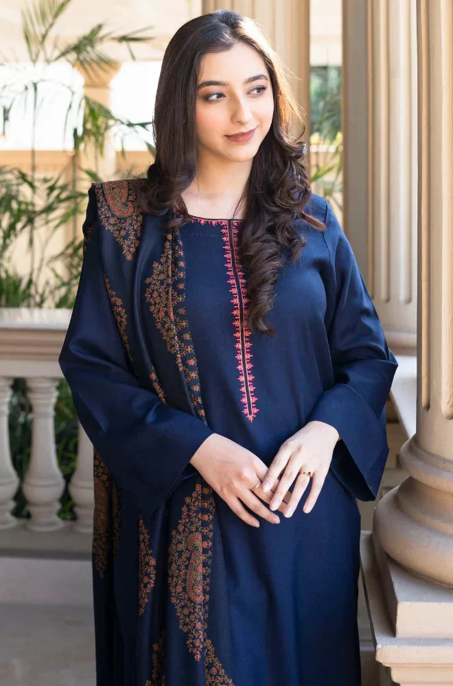 Asling Winter 3 Piece Dhanak Embroidered Suit with Printed Shawll WC1202 - Image 3