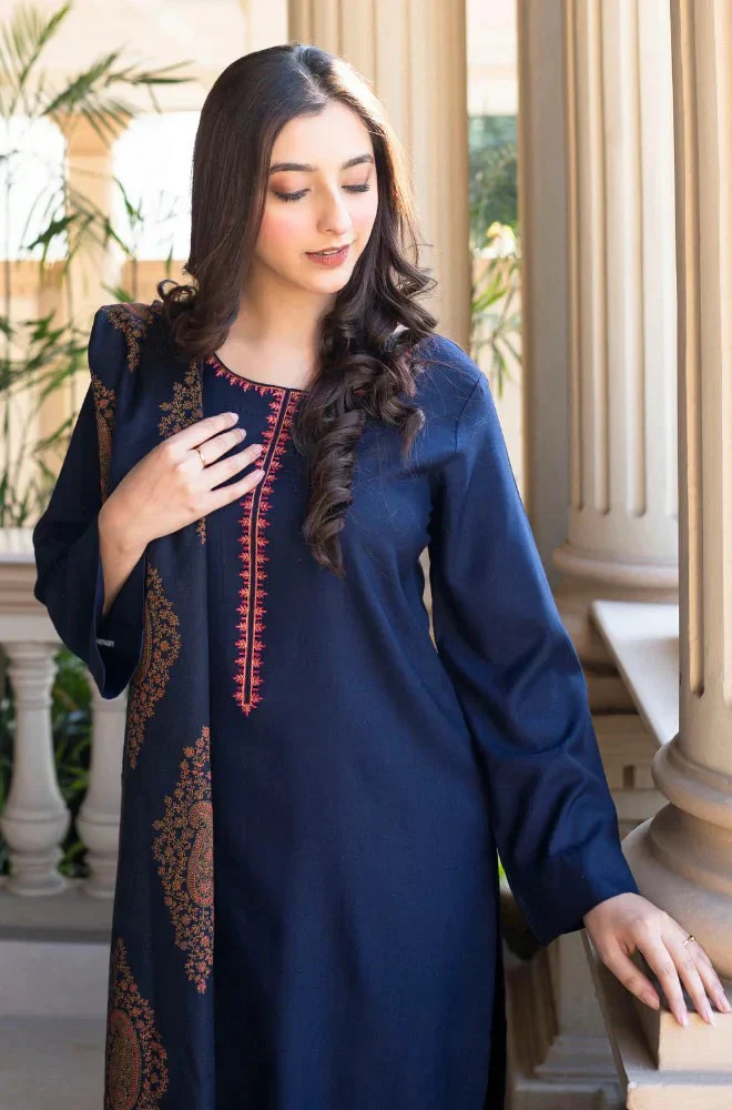 Asling Winter 3 Piece Dhanak Embroidered Suit with Printed Shawll WC1202 - Image 4