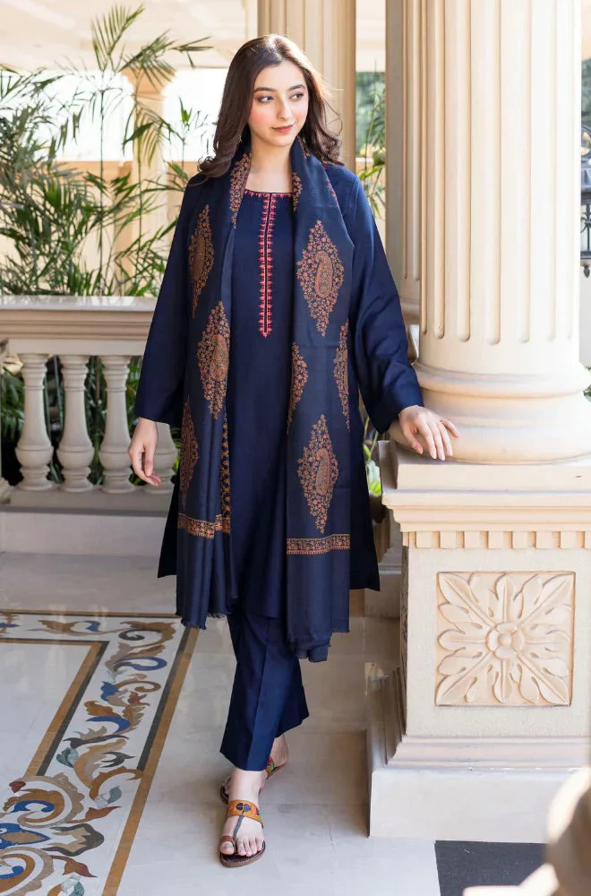 Asling Winter 3 Piece Dhanak Embroidered Suit with Printed Shawll WC1202 - Image 5