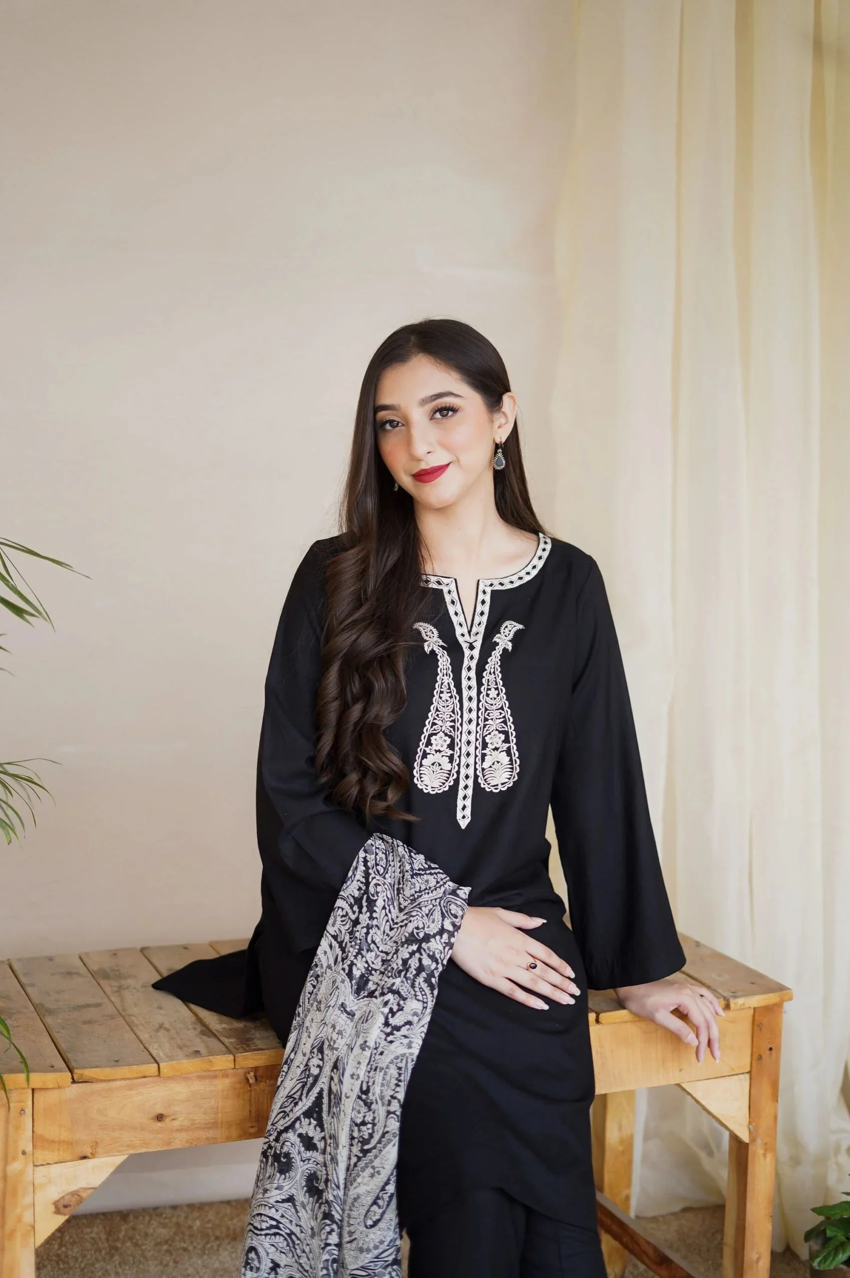 Asling Winter 3 Piece Dhanak Embroidered Suit with Printed Shawll WC1204 - Image 4