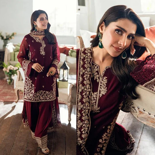 Azure 3 Piece Dhanak Emb dress with Emb Shawll WC1263