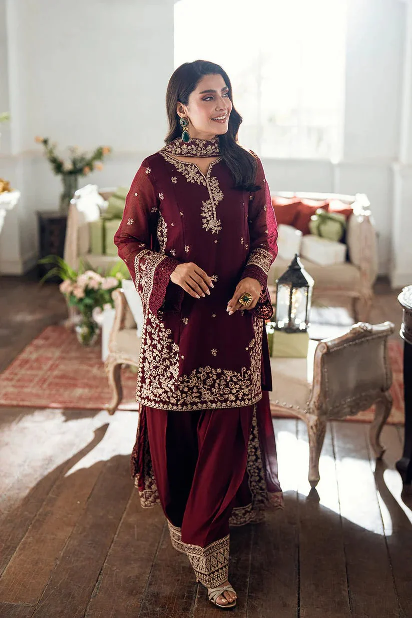 Azure 3 Piece Dhanak Emb dress with Emb Shawll WC1263 - Image 2
