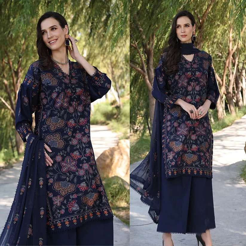 Bareeze Embroidered 3 Piece lawn dress with embroidered chiffon dupatta WC843