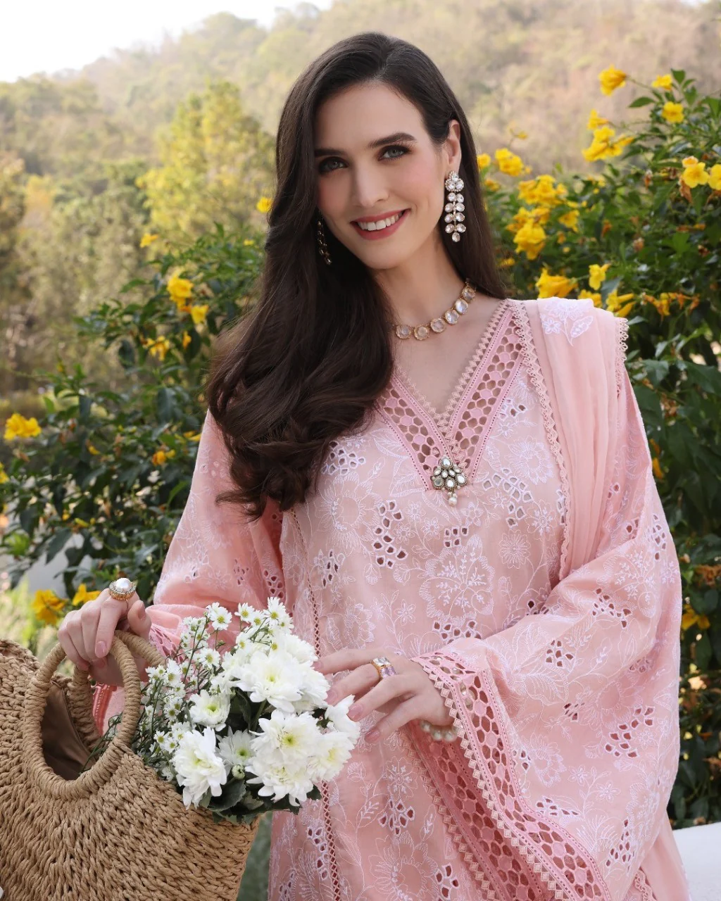WC845-Bareeze Embroidered 3 Piece lawn dress with embroidered chiffon dupatta - Image 3