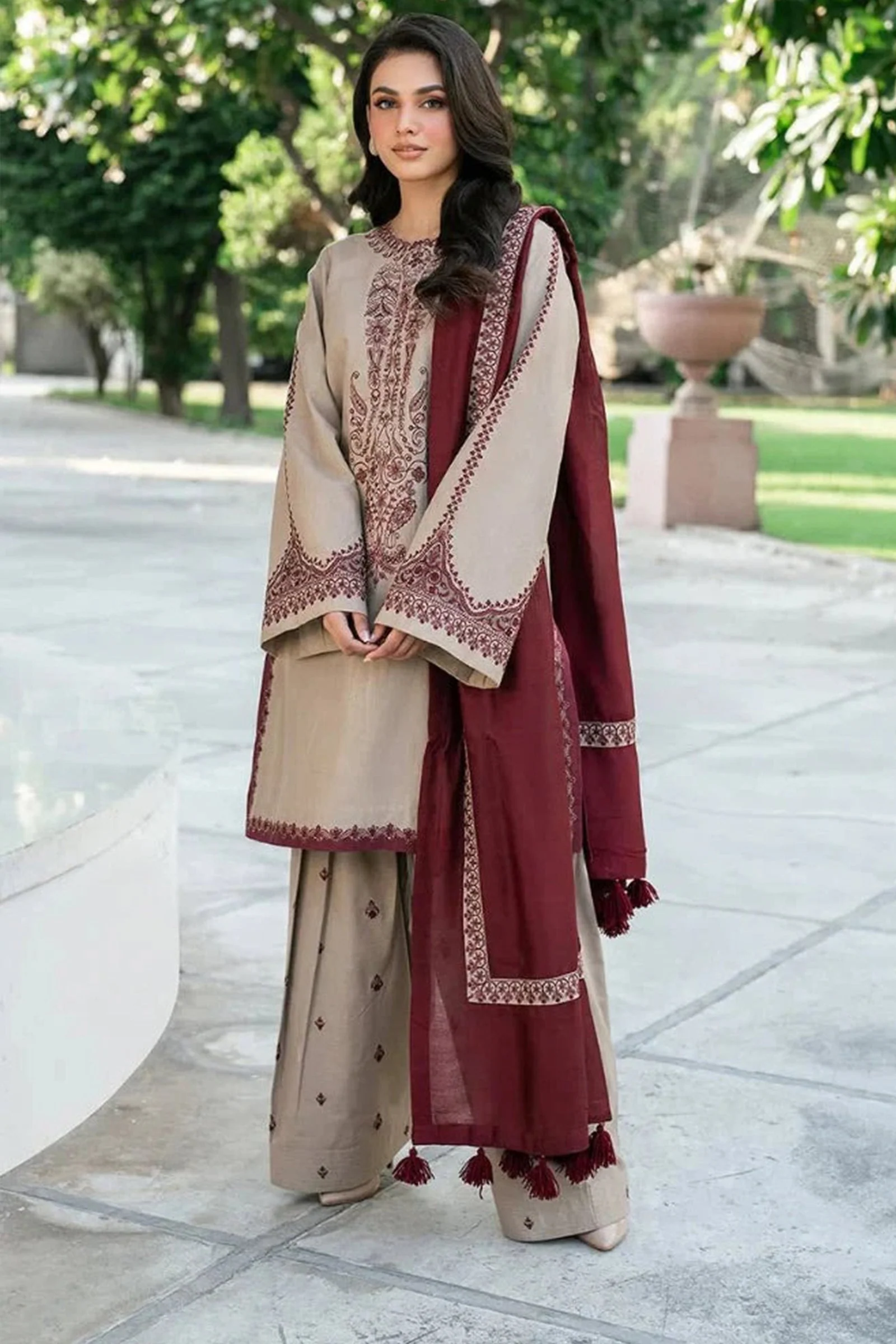 Baroque 3 Piece Dhanak Embroidered Dress with Printed Shawll WC961 - Image 2