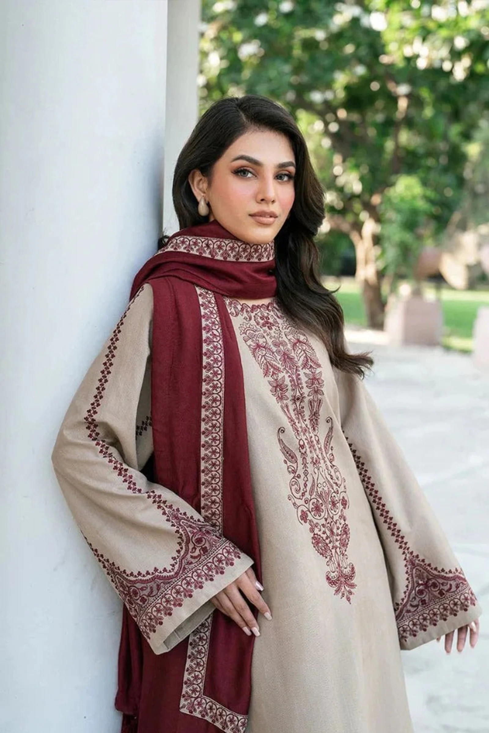 Baroque 3 Piece Dhanak Embroidered Dress with Printed Shawll WC961 - Image 3