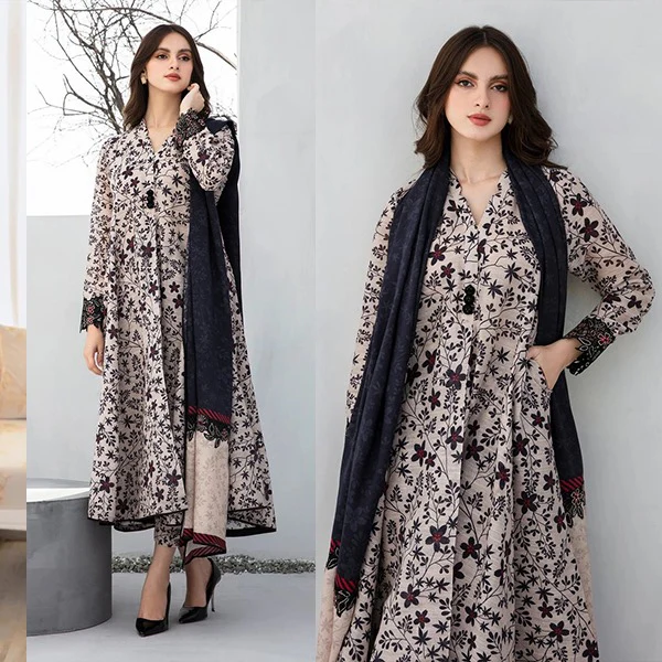 Baroque Winter 3 Piece Dhanak all over Printed dress WC1218