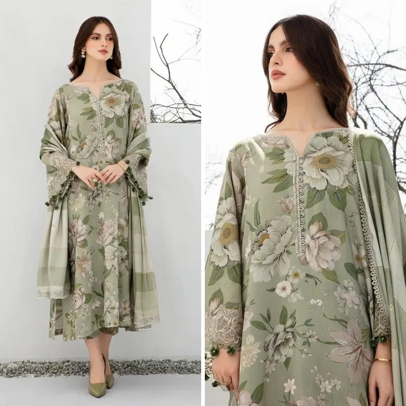 Baroque Winter 3 Piece Printed Soft Karandi Suit WC942