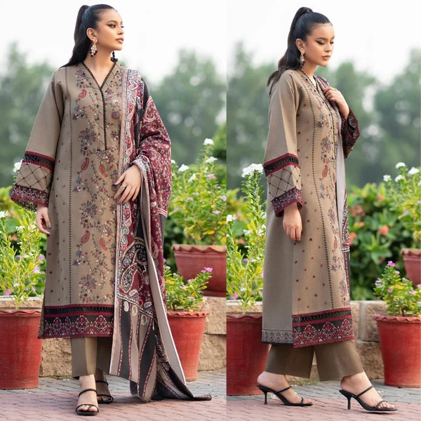 Bin Ilyas Winter Embroidered Dhanak Dress with Printed Shawll 3 Piece WC617