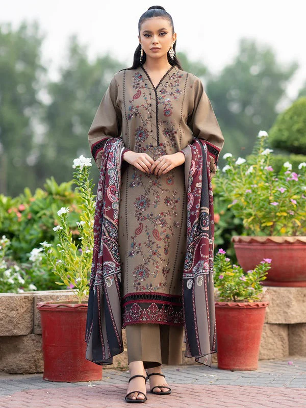 Bin Ilyas Winter Embroidered Dhanak Dress with Printed Shawll 3 Piece WC617 - Image 3