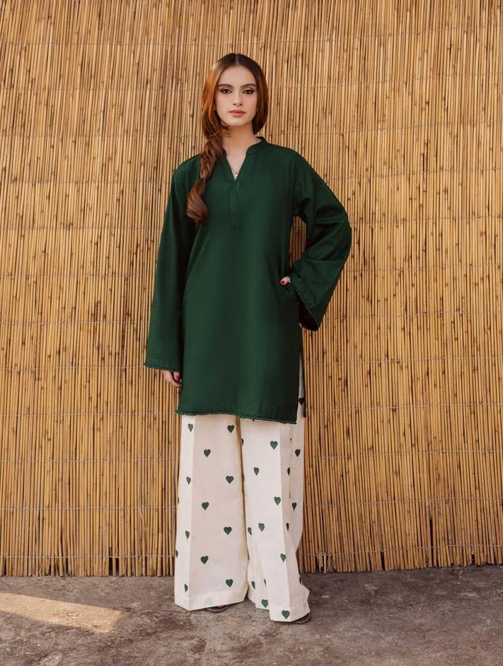 Bottle Green Heart 2 Piece Embroidered lawn dress WC2014 - Image 2