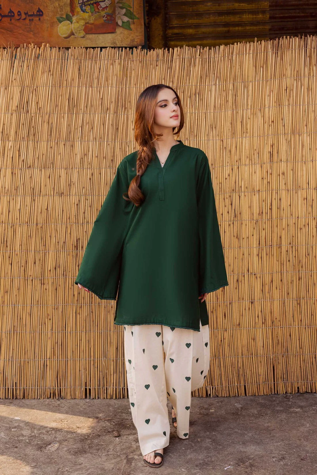 Bottle Green Heart 2 Piece Embroidered lawn dress WC2014 - Image 3