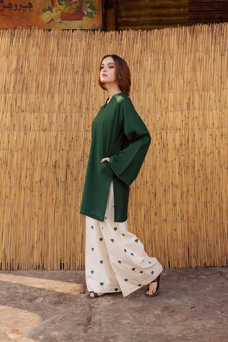 Bottle Green Heart 2 Piece Embroidered lawn dress WC2014 - Image 4