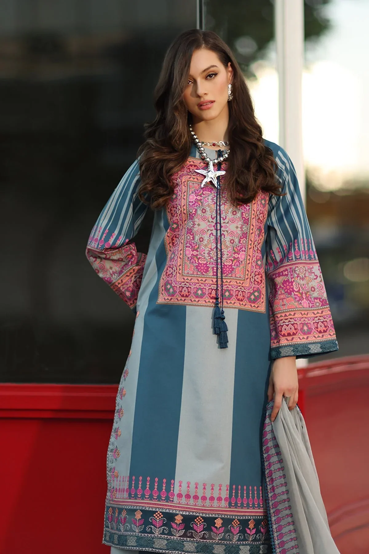 Charizma Printed Lawn 3 Piece Suit with Munar Dupatta WC1314 - Image 5