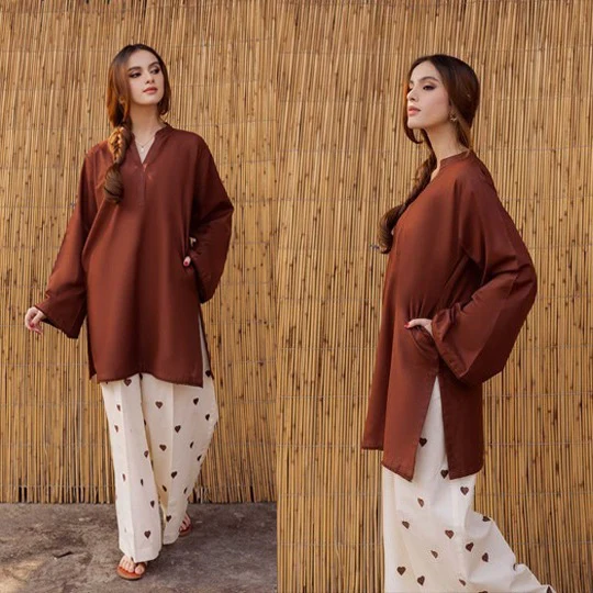 Chocolate Brown 2 Piece Embroidered lawn dress WC1298