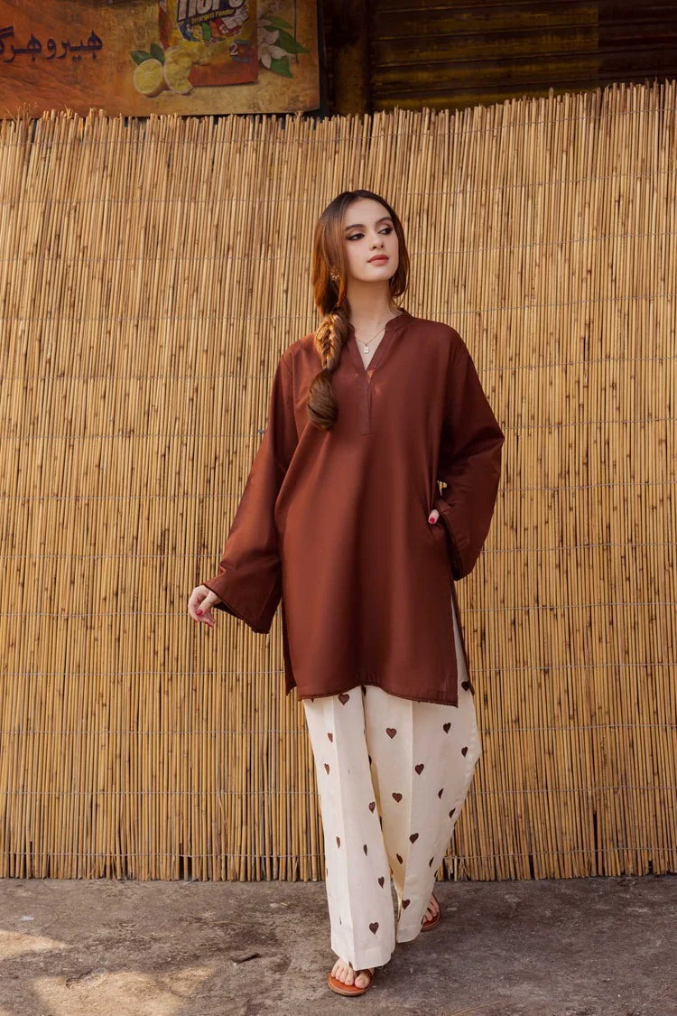 Chocolate Brown 2 Piece Embroidered lawn dress WC1298 - Image 3