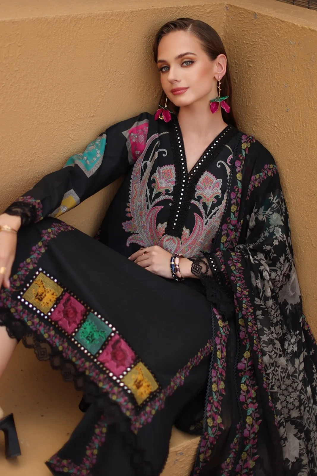 Charizma Printed 3 Piece Lawn Dress with Munar Dupata WC1294 - Image 3