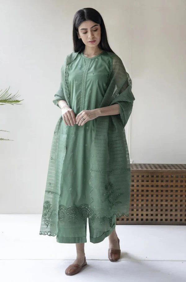 DYOT Embroidered Lawn Dress With Organza Embroidered Dupatta 3PC WC732 - Image 4