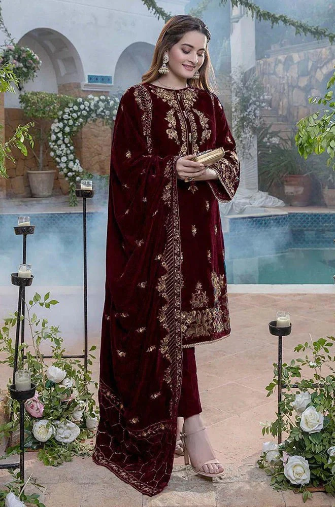 Embroidered Velvet Shirt with Velvet Shawll and Silk trouser WC401 - Image 2