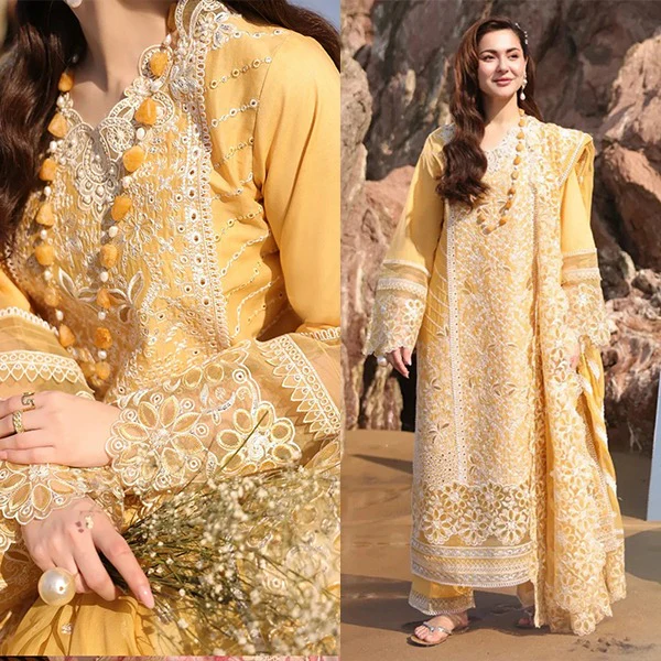 Imrozia Serene 3 Piece Lawn Chikenkari Embroidered Dress with Printed Organza Dupata WC1272