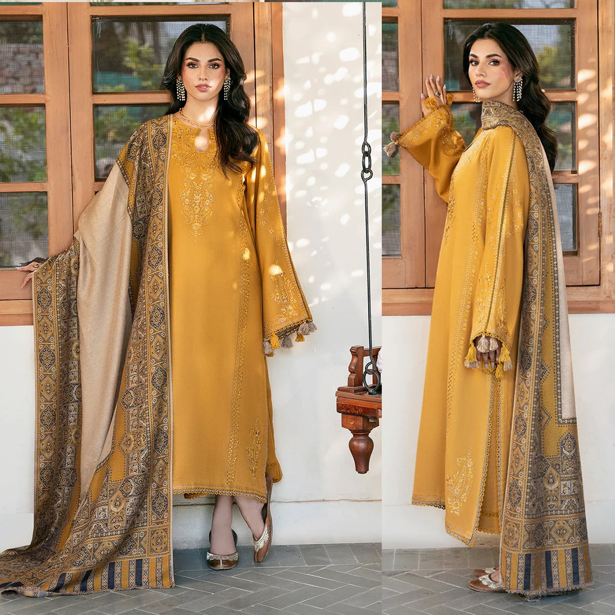 IZEL Unstitched 3 Piece Embroidered Dress with Printed Chiffon Dupata WC1280