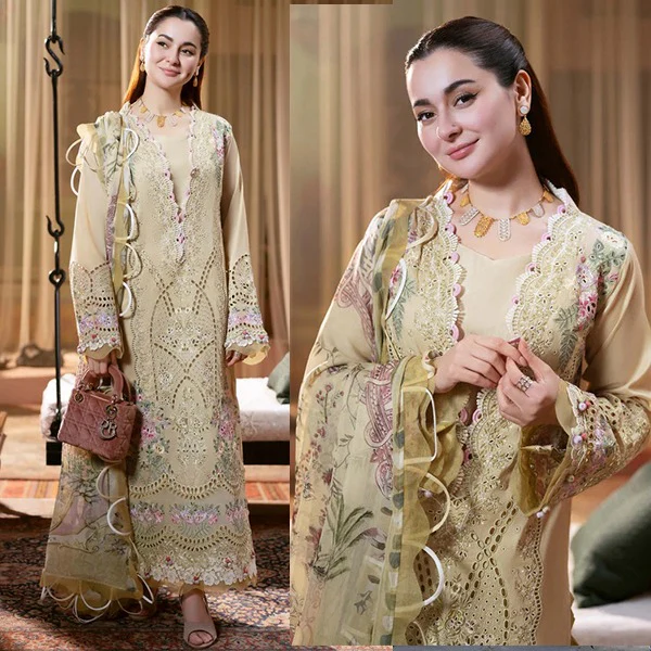 Jade Skin 3 Piece Lawn Chicken Kari Embroidered Shirt with Chiffon Printed Dupata WC1304