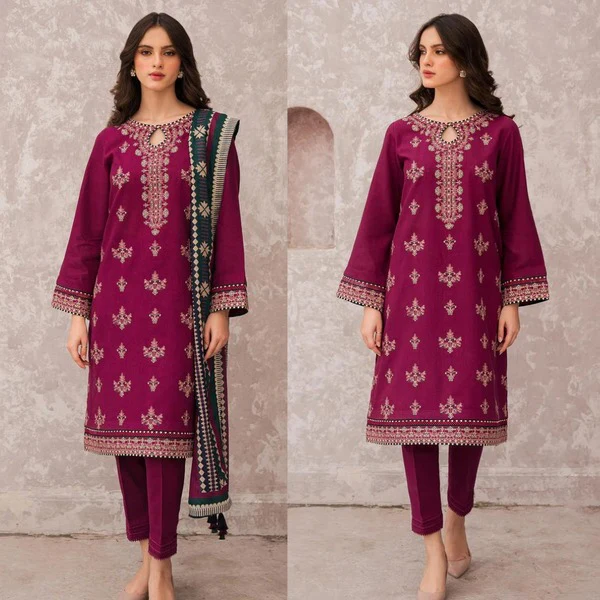 Jazmin Unstitched Winter Embroidered Dhanak Dress with Printed Shawll 3 Piece WC619