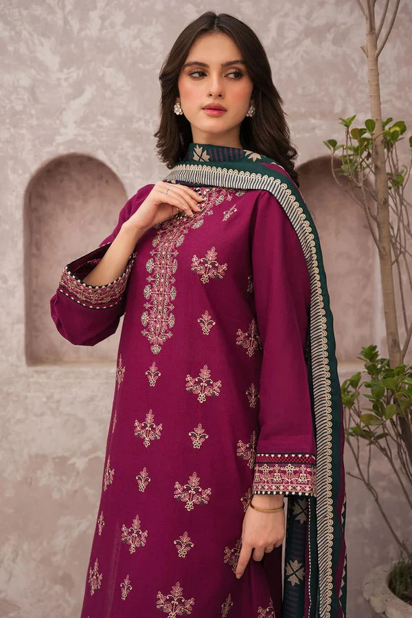Jazmin Unstitched Winter Embroidered Dhanak Dress with Printed Shawll 3 Piece WC619 - Image 2