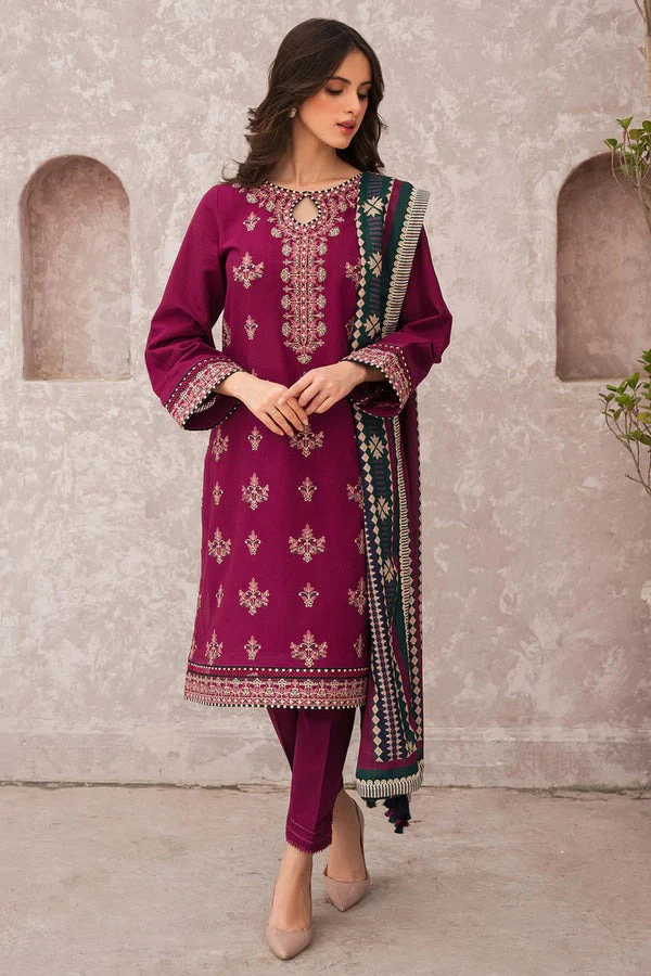Jazmin Unstitched Winter Embroidered Dhanak Dress with Printed Shawll 3 Piece WC619 - Image 3