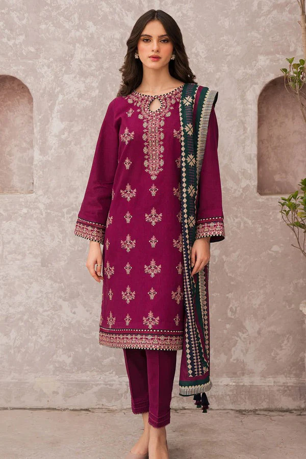 Jazmin Unstitched Winter Embroidered Dhanak Dress with Printed Shawll 3 Piece WC619 - Image 4