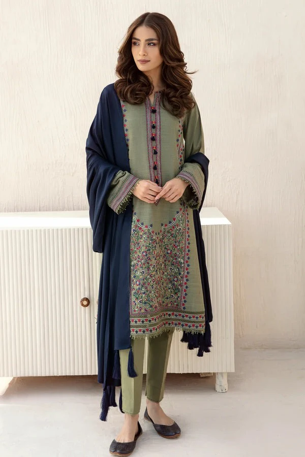 Jazmin Unstitched Winter Embroidered Khaddar Dress With Plain Dhanak Shawll 3 Piece WC550 - Image 4