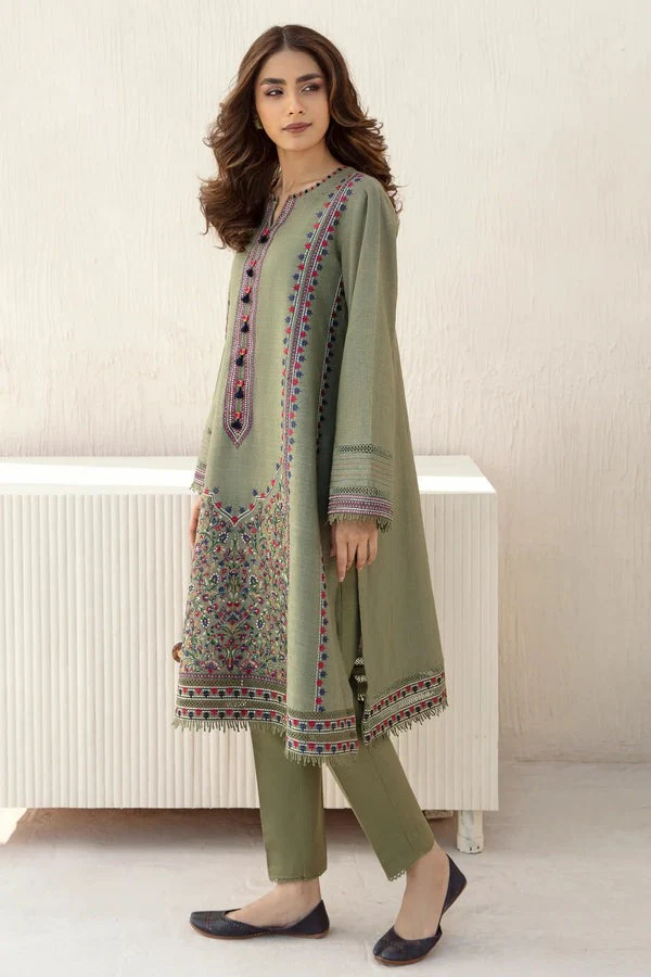 Jazmin Unstitched Winter Embroidered Khaddar Dress With Plain Dhanak Shawll 3 Piece WC550 - Image 5