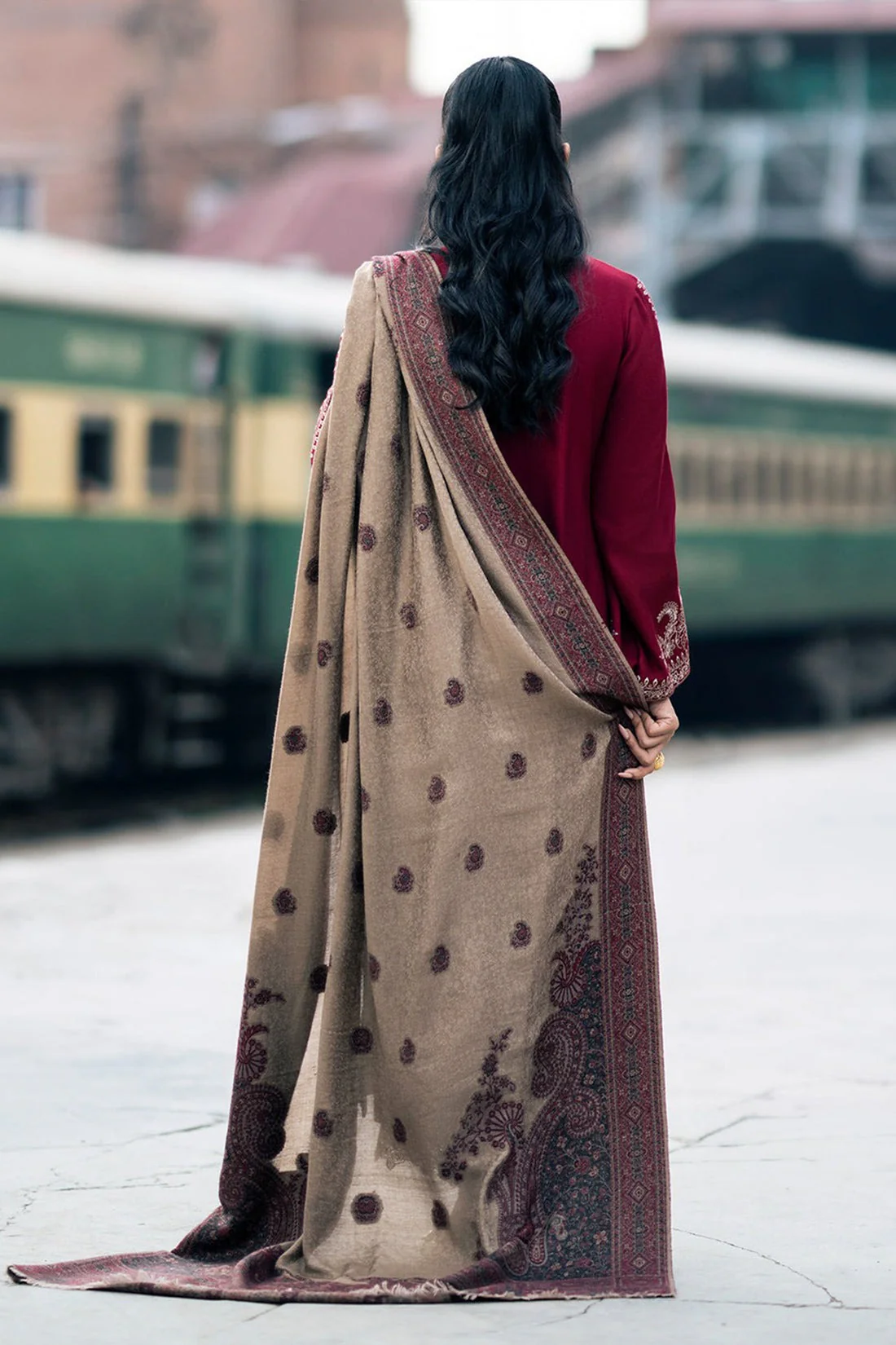 Jazmin Winter 3 Piece Dhanak Embroidered dress with Printed Shawll WC1108 - Image 3