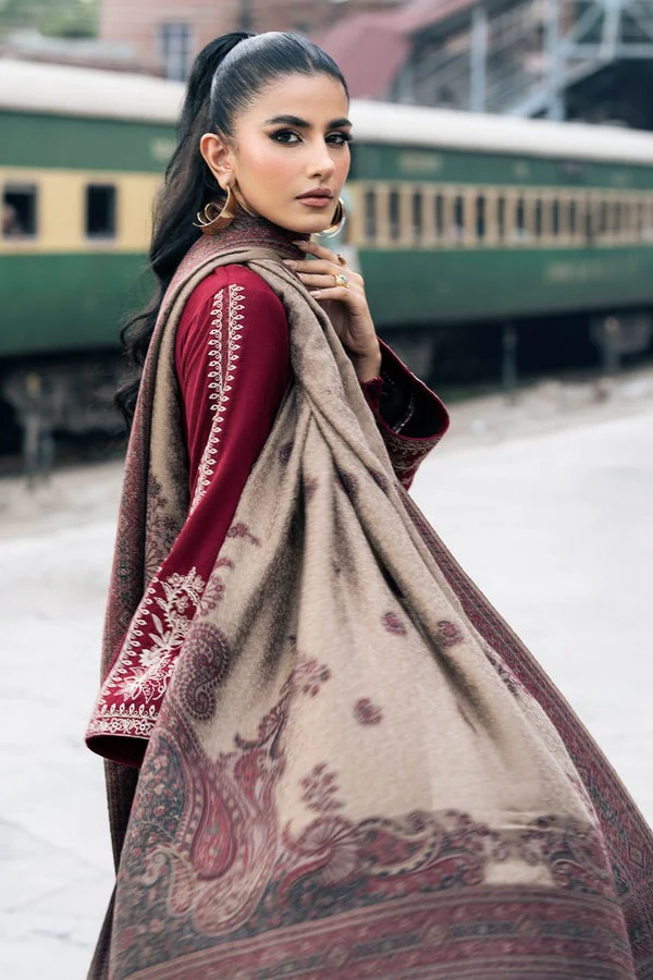 Jazmin Winter 3 Piece Dhanak Embroidered dress with Printed Shawll WC1108 - Image 4