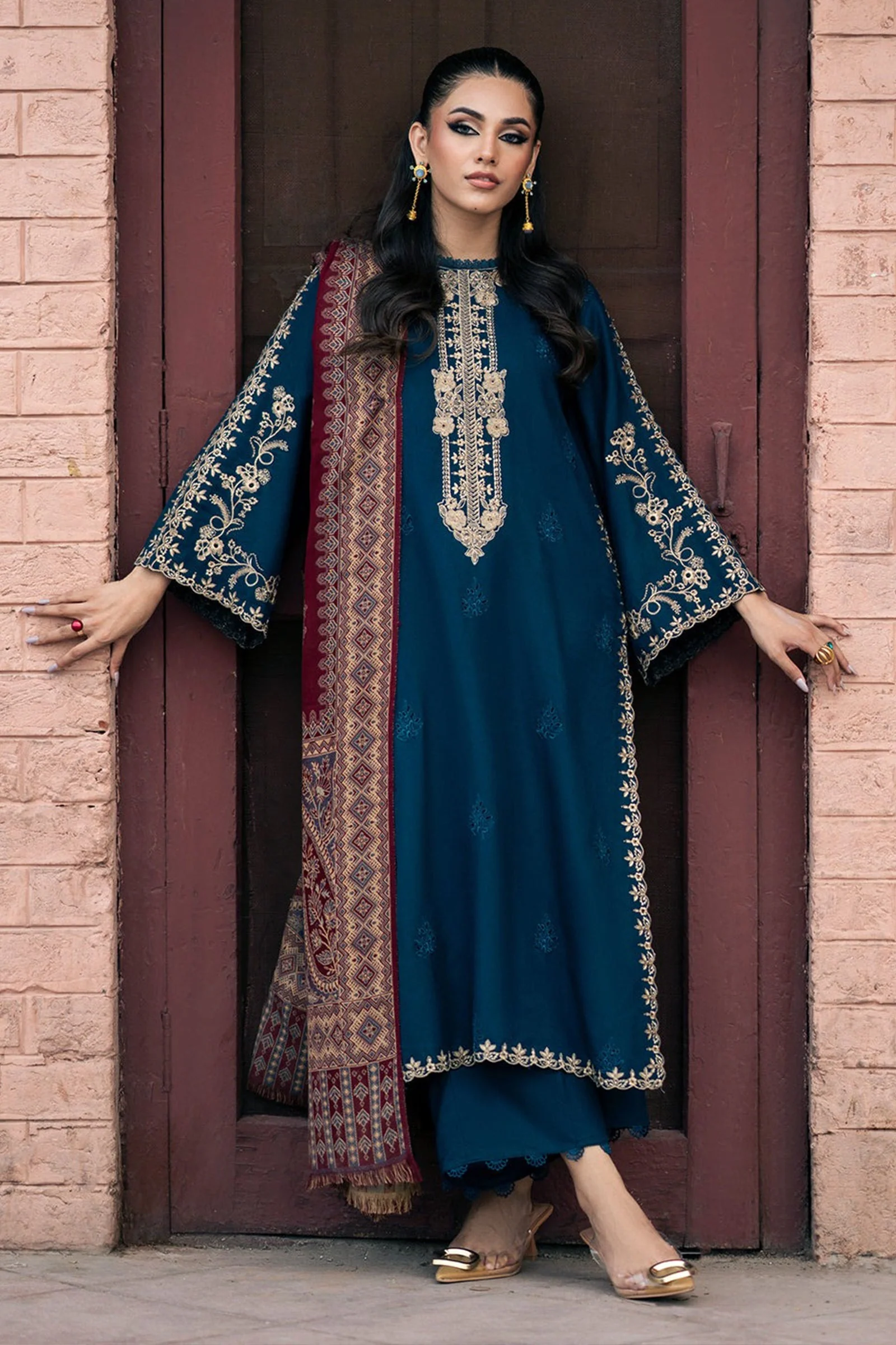 Jazmin Winter 3 Piece Dhanak Embroidered Suit with Printed Shawll WC1109 - Image 2
