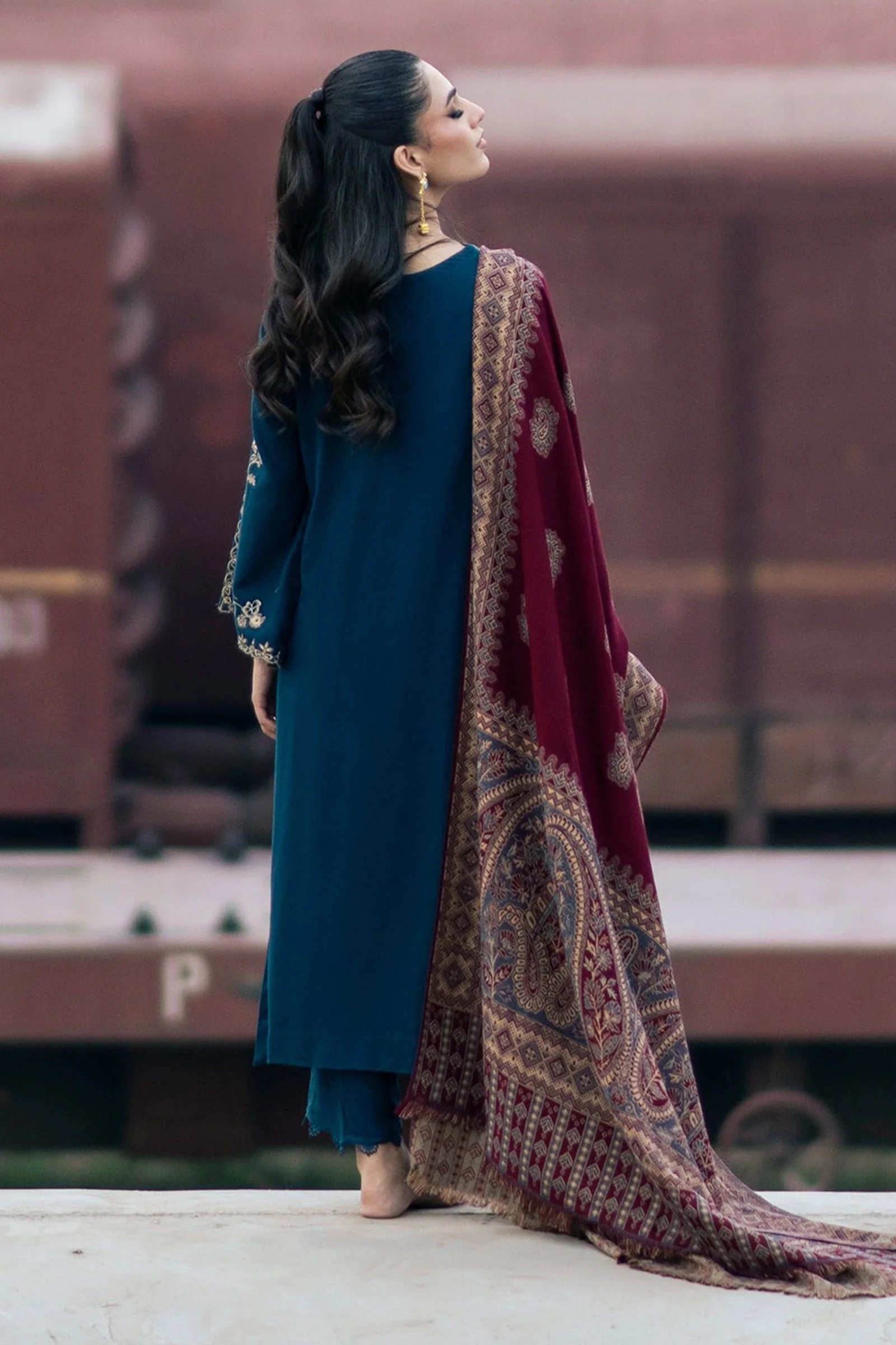 Jazmin Winter 3 Piece Dhanak Embroidered Suit with Printed Shawll WC1109 - Image 3