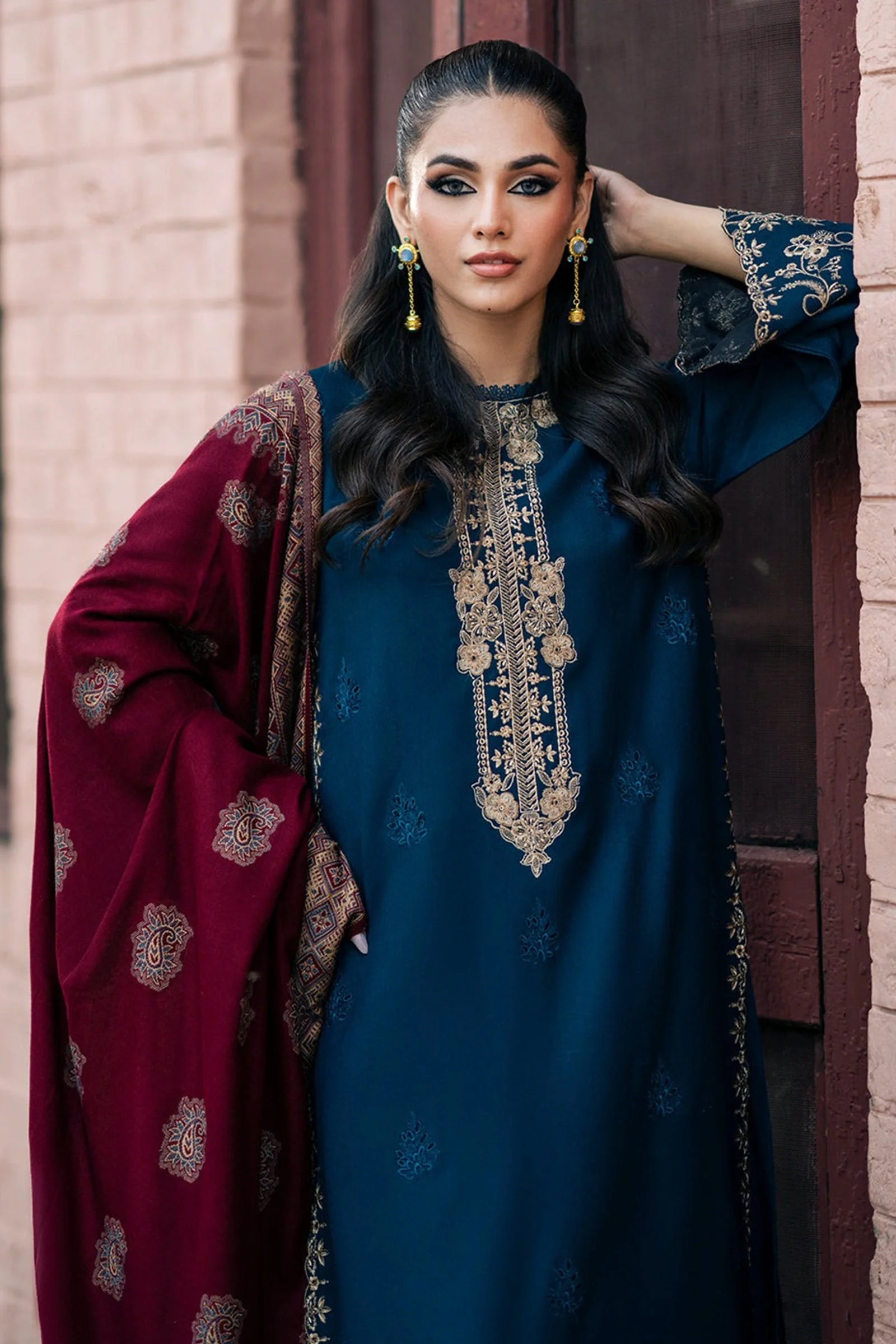 Jazmin Winter 3 Piece Dhanak Embroidered Suit with Printed Shawll WC1109 - Image 4
