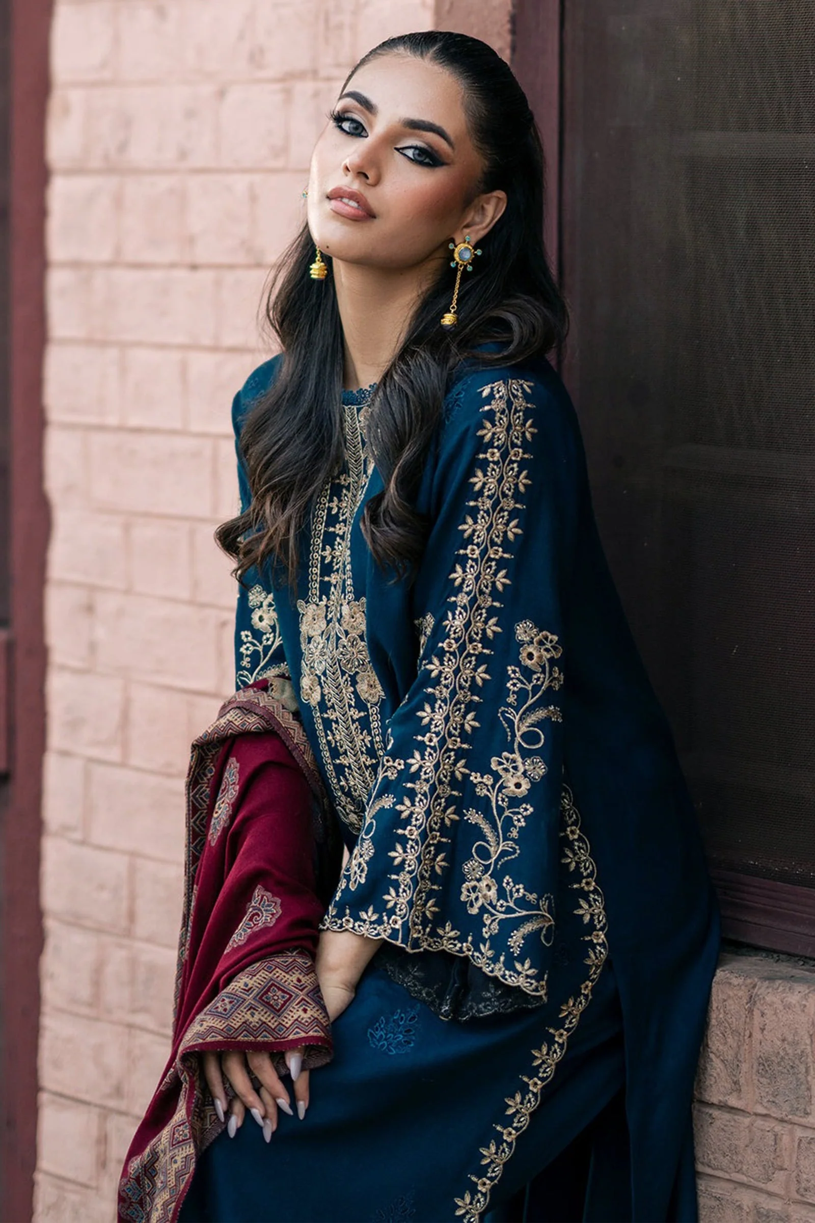 Jazmin Winter 3 Piece Dhanak Embroidered Suit with Printed Shawll WC1109 - Image 5